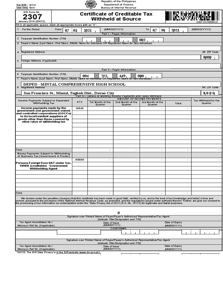 BIR Forms 2306 and 2307 Overview | PDF | Withholding Tax | Payments