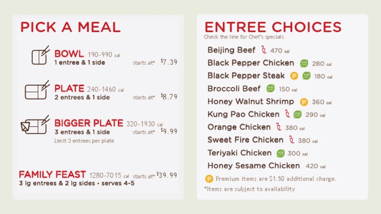 Pick A Meal Entree Choices: Bowl Plate Bigger Plate | PDF