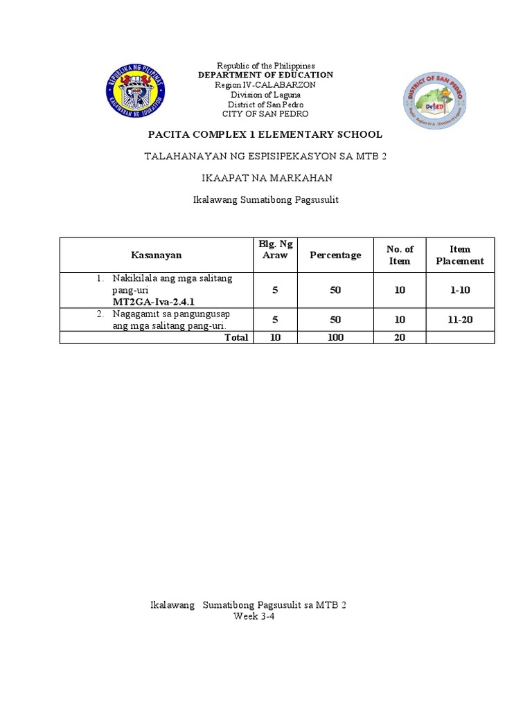 Q4 MTB Summative Test 2 | PDF