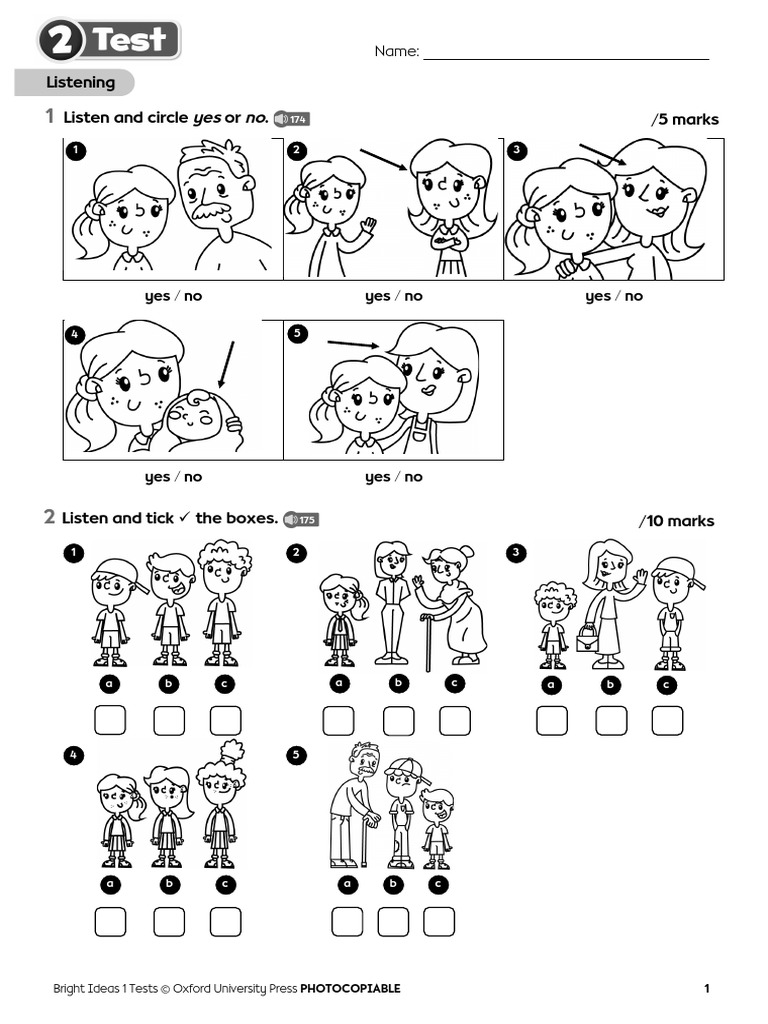 Bright Ideas 1 Unit 2 Test | PDF | Parent And Child | Family
