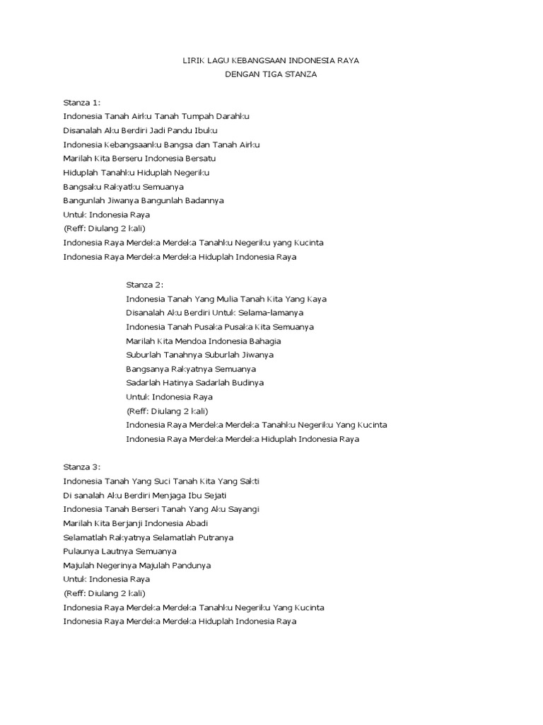 Lirik Lengkap Indonesia Raya 3 Stanza | PDF