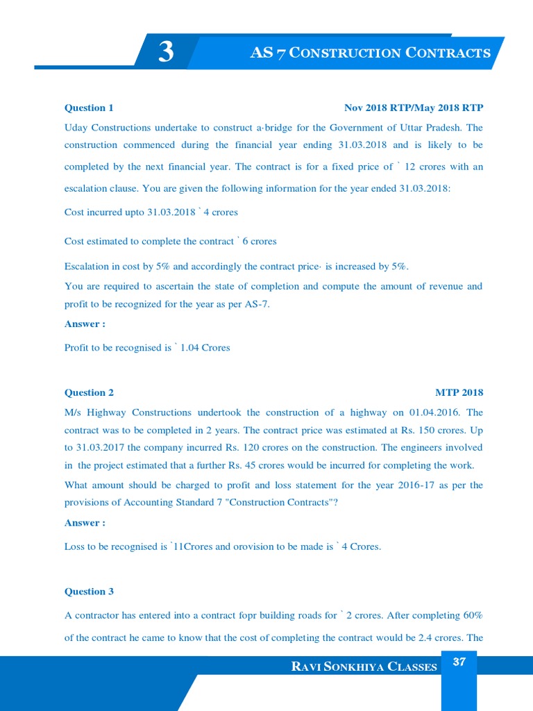 AS 7 Construction Contracts Explained | PDF | Revenue | Cost