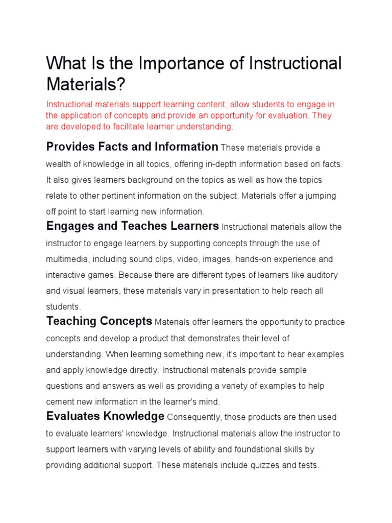 What Is The Importance of Instructional Materials?: Provides Facts 