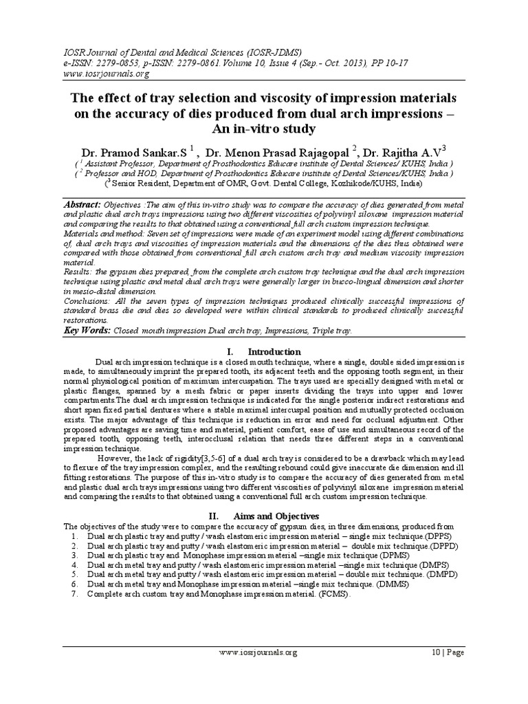 Accuracy of Dual Arch Impression Techniques | PDF | Casting ...
