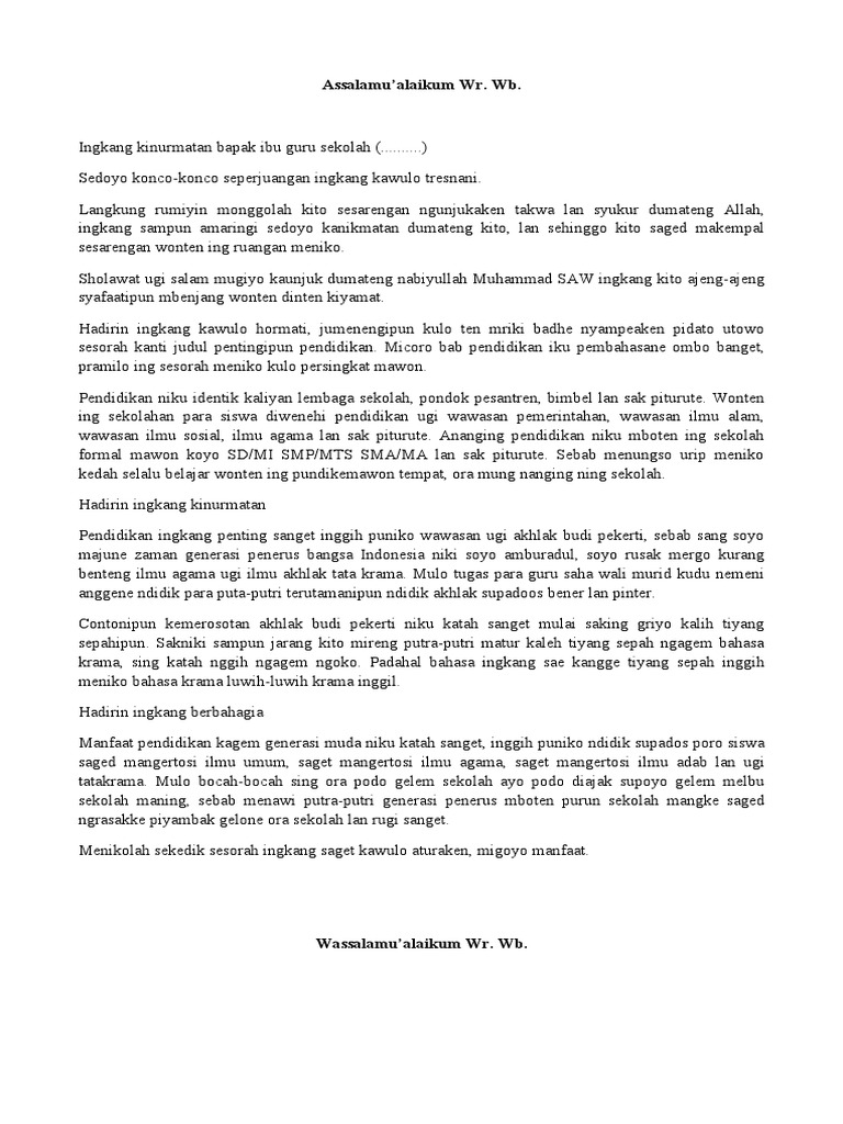 Contoh Pidato Bahasa Jawa Tentang Pendidikan (Sesorah Singkat) PDF