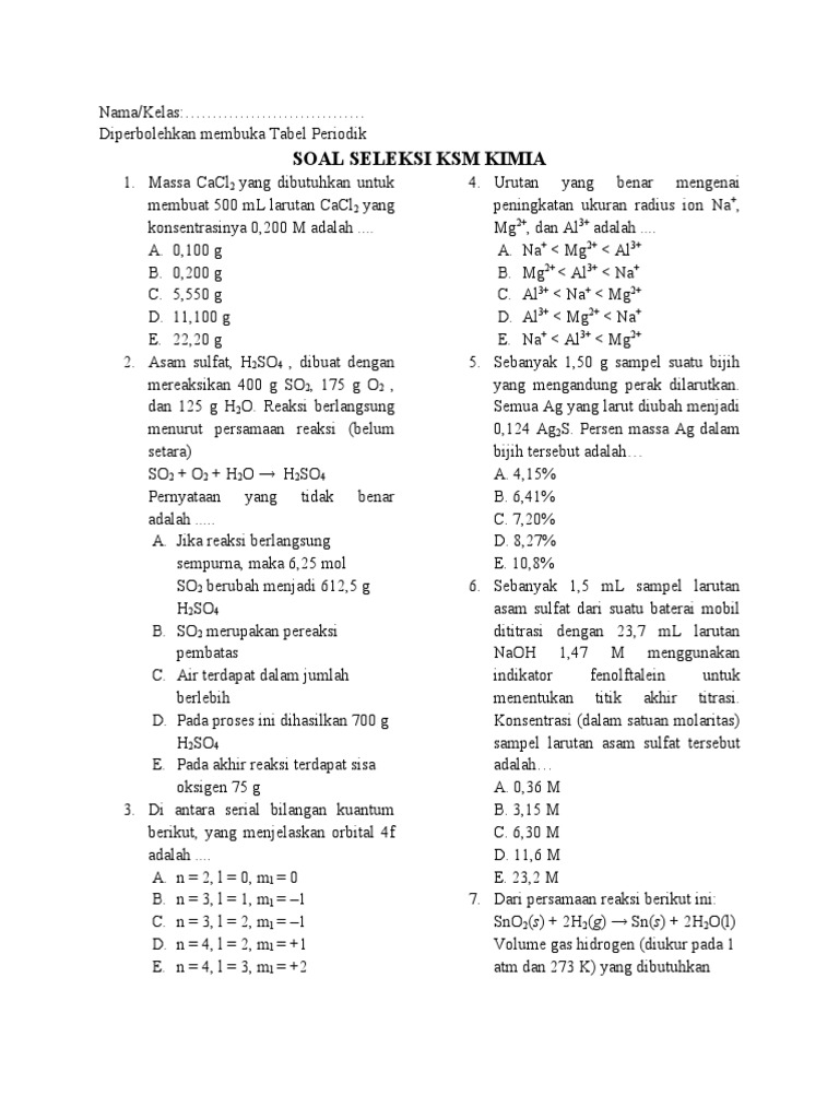 Soal seleksi ksm kimia pdf