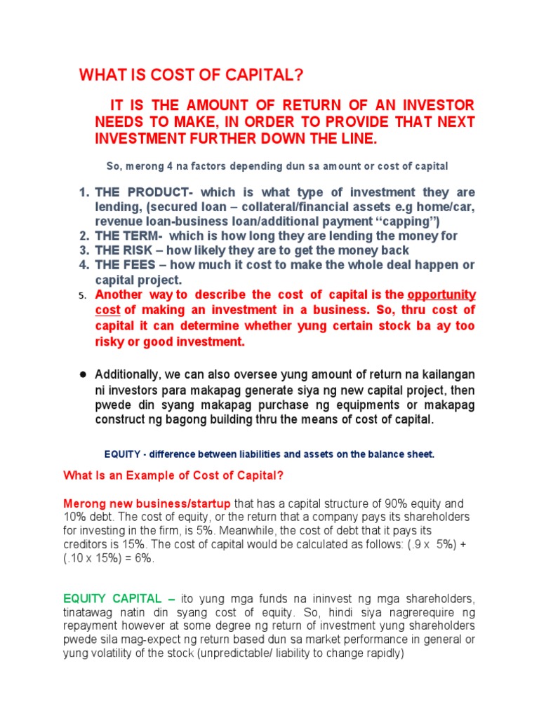 What Is Cost of Capital? PDF Working Capital Cost Of Capital