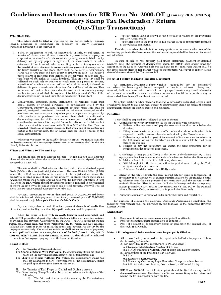 Guidelines BIR Form No. 2000-OT | PDF | Payments | Taxes