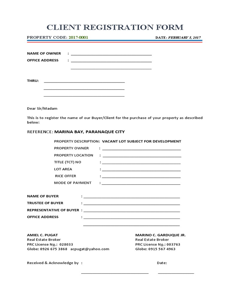 Client Registration for Property Purchase | PDF