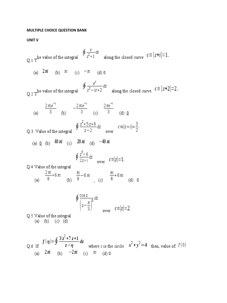 Complex Analysis Multiple Choice Questions | PDF | Geometry | Algebra