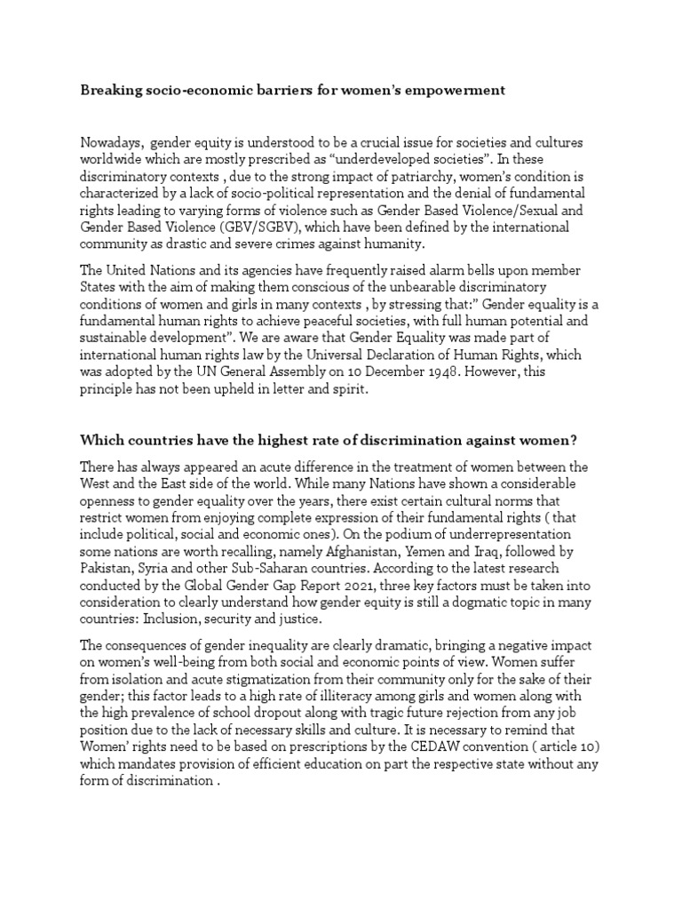Breaking Socio Economic Barriers For Womens Empowerment | PDF | Gender ...