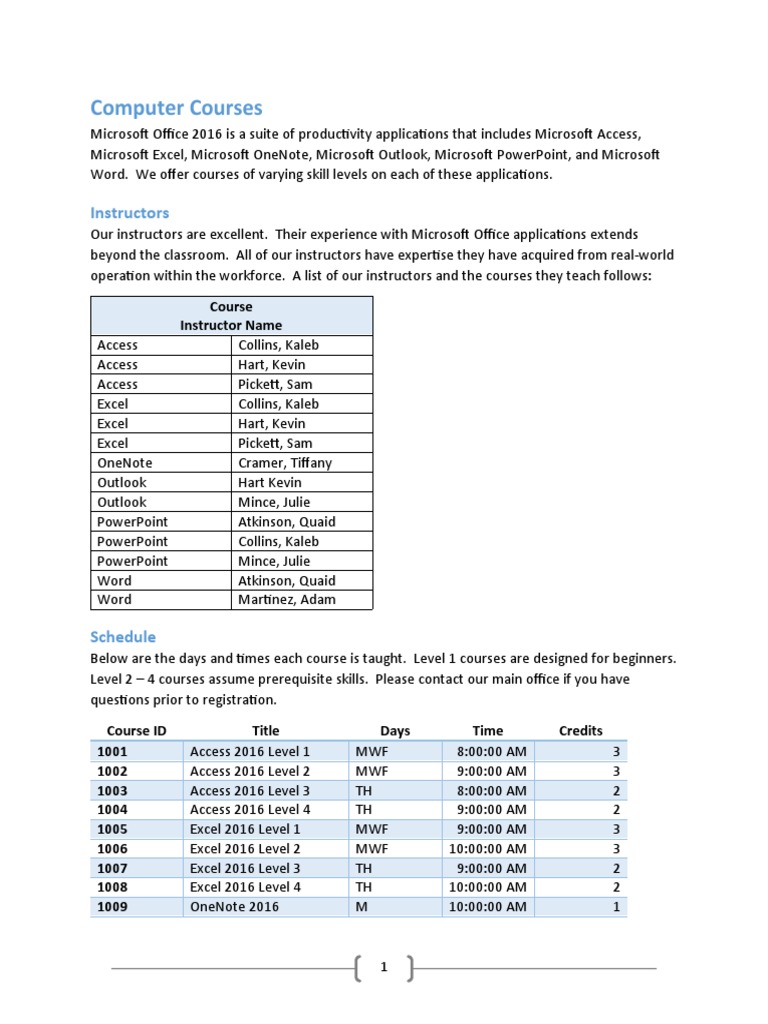 Computer Courses Instructors PDF Software