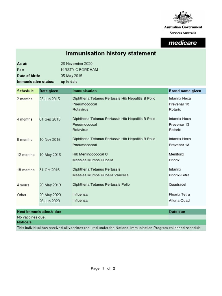 Immunisation History Statement for School | PDF | Vaccines | Biotechnology