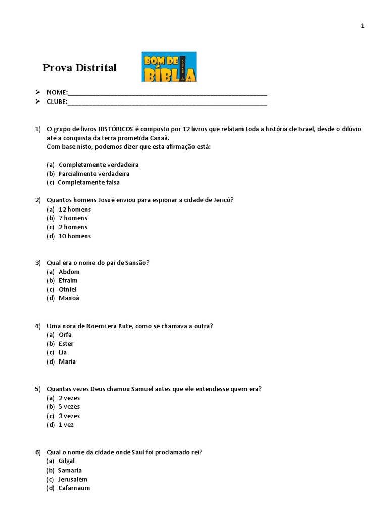 Quiz Perguntas 1000 Perguntas Bíblicas - ESCOLA-EBD, PDF, Bíblia