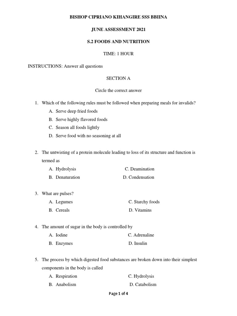 Foods and Nutrition Assessment 2021 | PDF | Digestion | Diet (Nutrition)