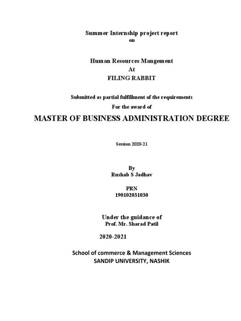 HR Summer Internship Project PDF Human Resource Management Human