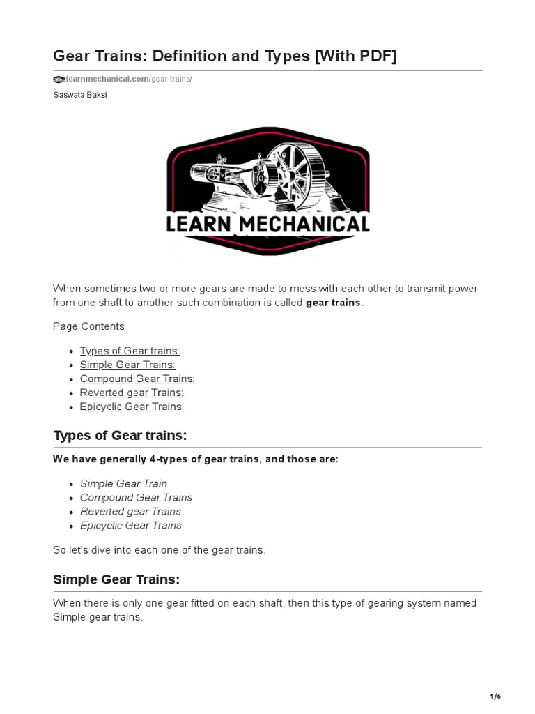 Gear Trains Definition and Types With PDF PDF Gear Machines