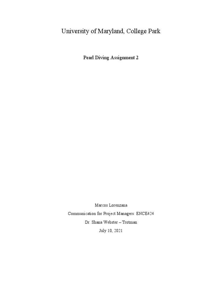 Pearl Diving Assignment 2 PDF