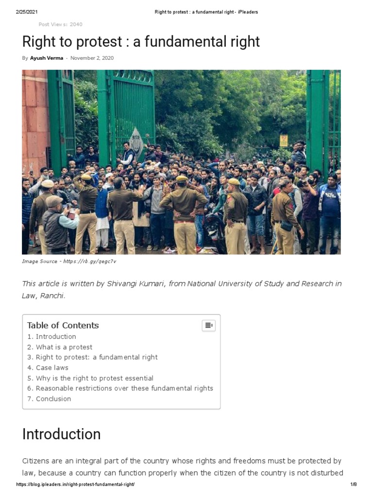 Right To Protest - A Fundamental Right - Ipleaders | PDF | Democracy ...