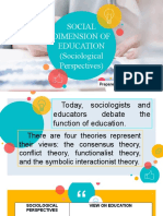 Social Dimension of Education (Sociological Perspectives) : Prepared By: Jessamen I. Tino