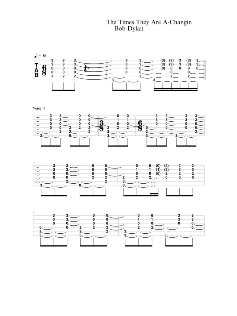The Times They Are AChangin Official by Bob Dylan PDF
