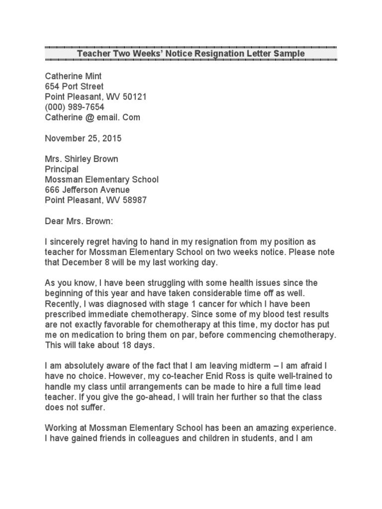 Teacher Resignation Letter 23