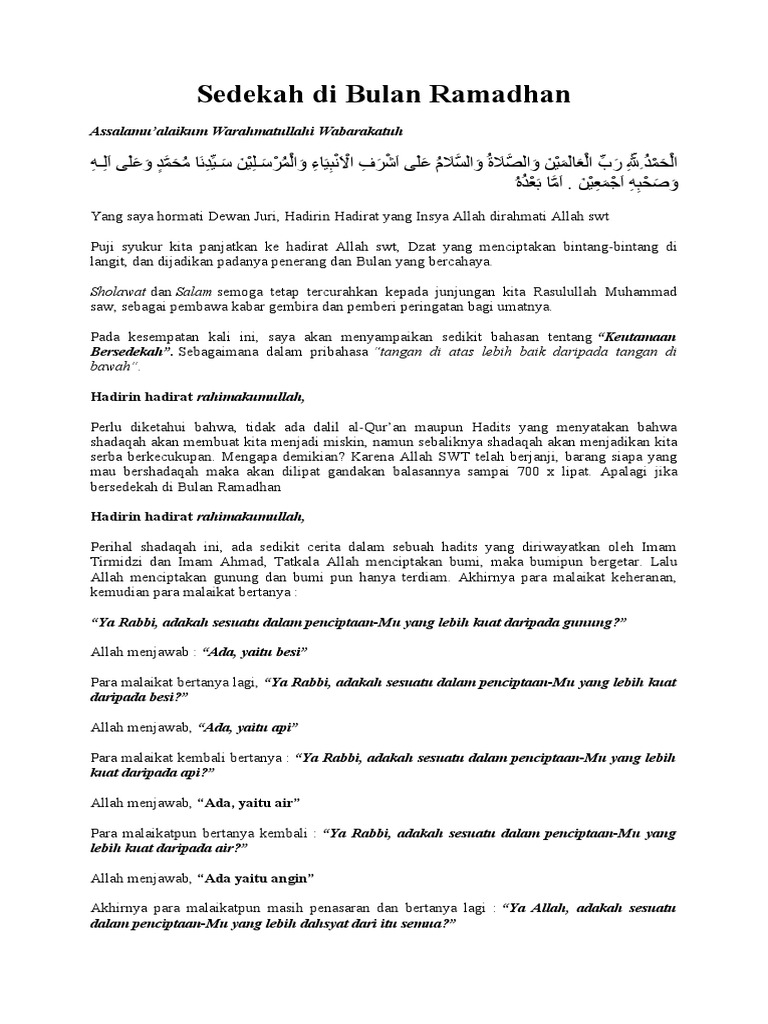 Keutamaan Bersedekah di Bulan Ramadhan | PDF