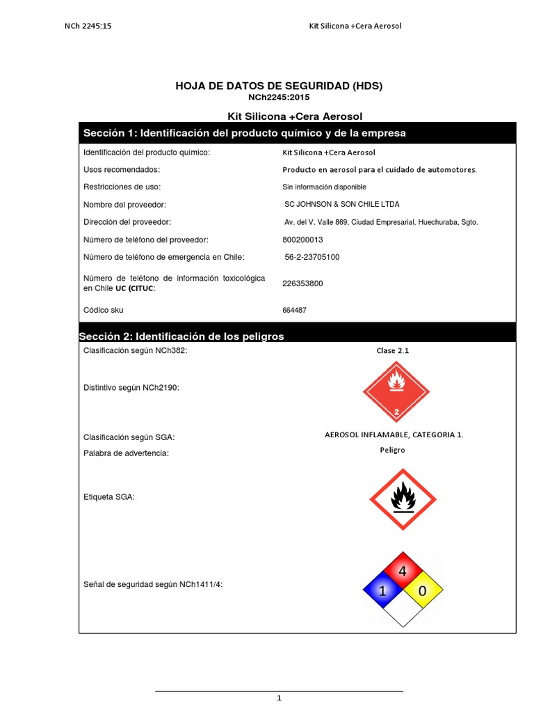 Hoja MSDS Kit Silicona | PDF | Aerosol | Toxicidad