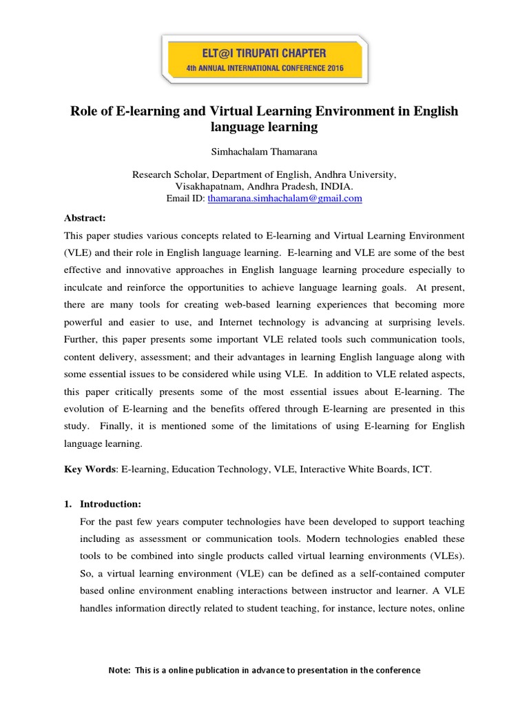 Role of E-Learning and Virtual Learning Environment in English Language ...