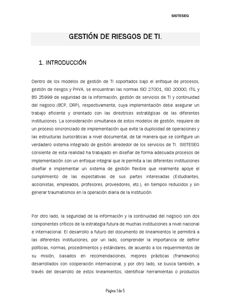 Gestion de Riesgos de Ti | PDF