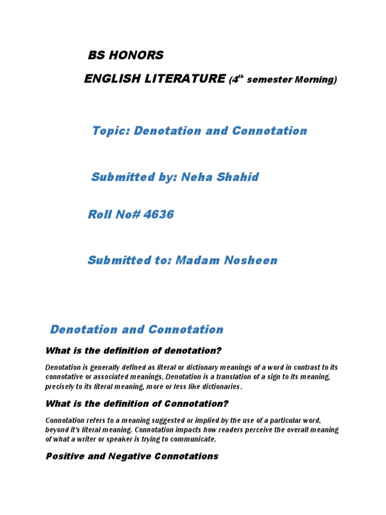 Bs Honors English Literature PDF Connotation Wellness