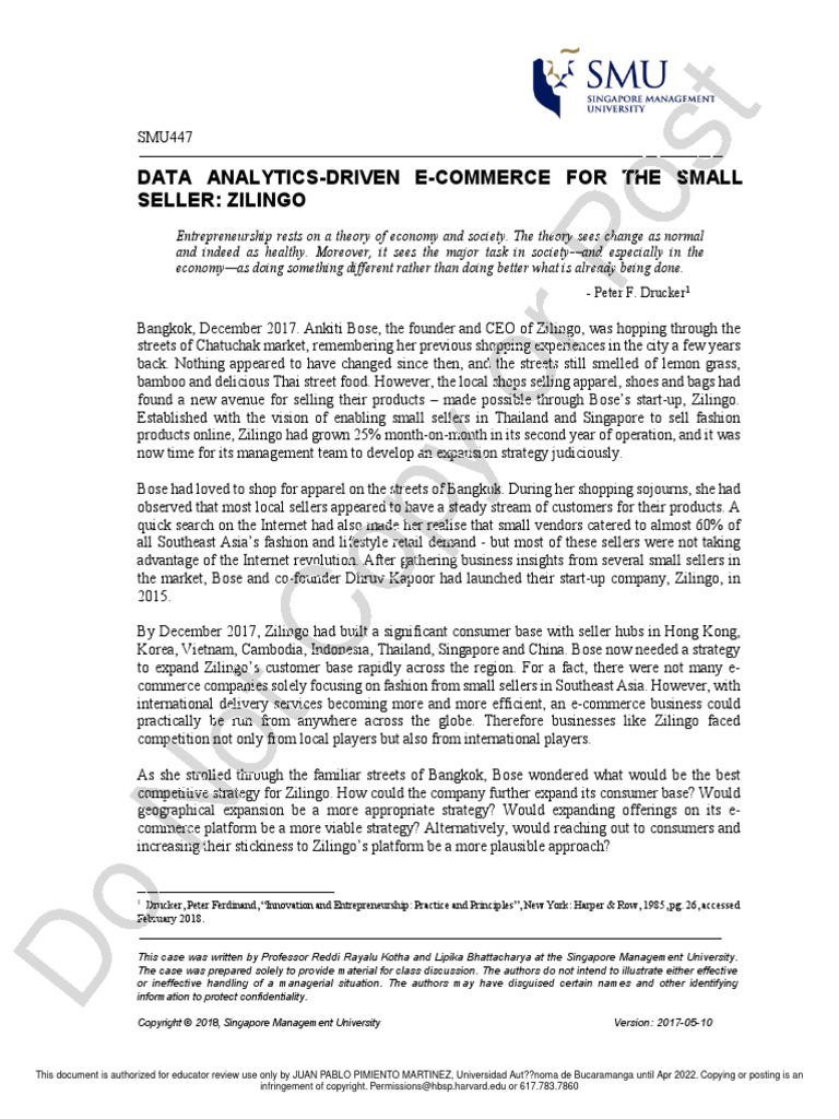 Data Analytics Driven E-Commerce Zilingo | PDF | E Commerce | Sales