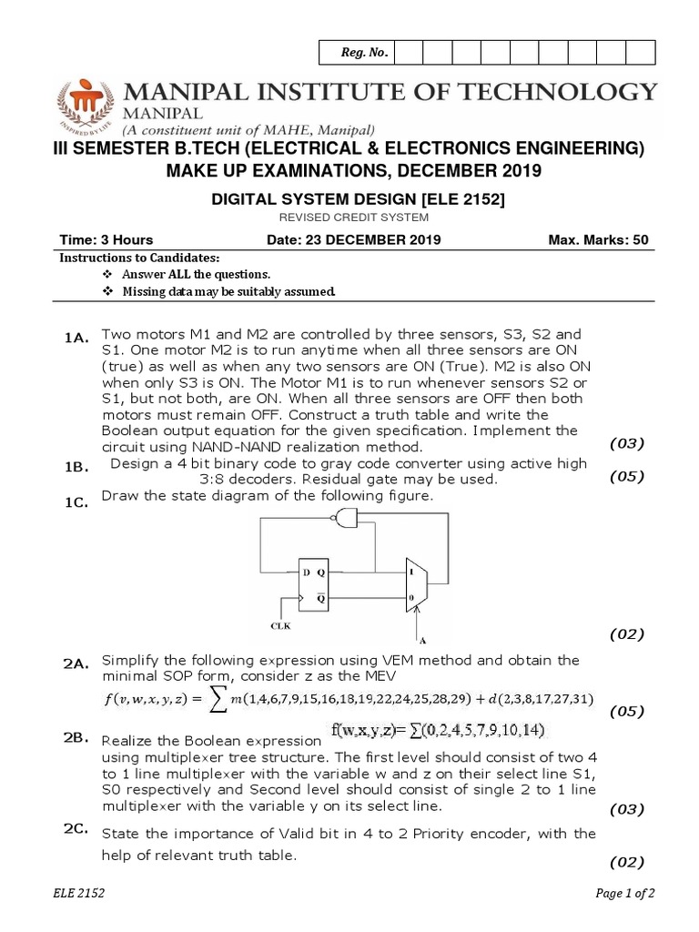 Digital System Design Exam December 2019 | PDF | Electronics | Computer ...