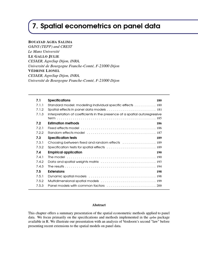 Spatial Econometrics in Panel Data Analysis | PDF | Fixed Effects Model ...