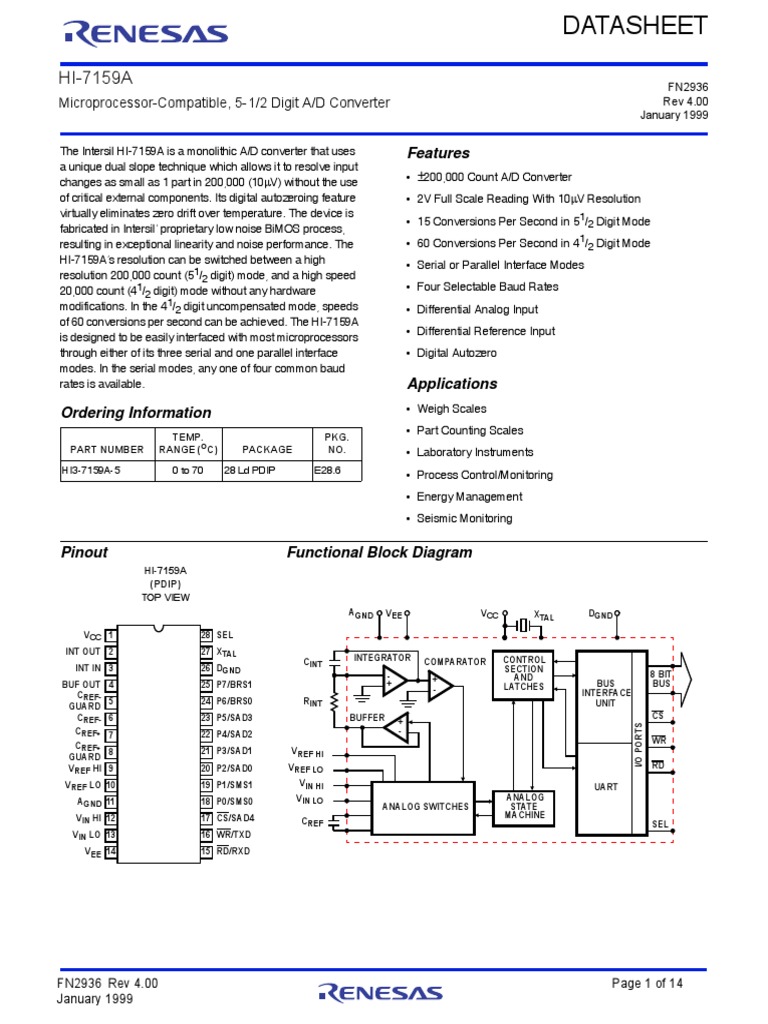 Features 51/2 Digit A/D Converter PDF