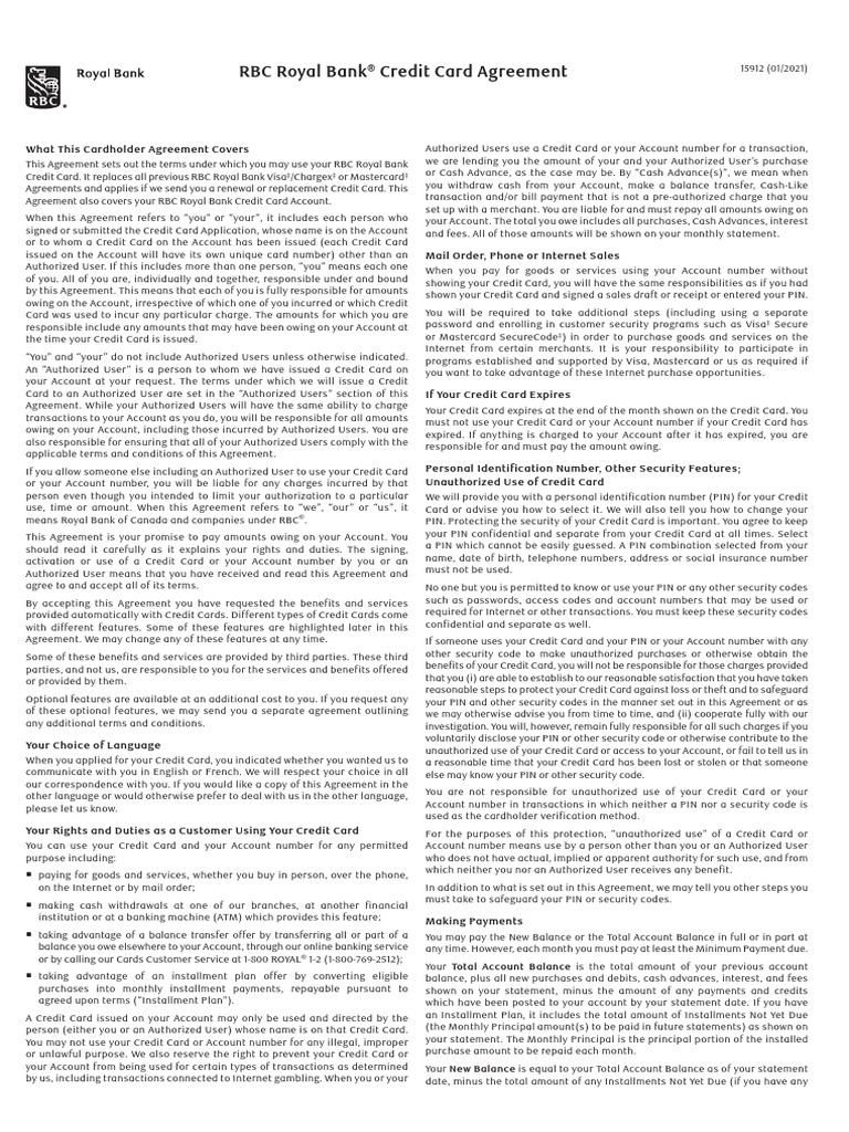 RBC Royal Bank Credit Card Agreement | PDF | Credit Card | Payments