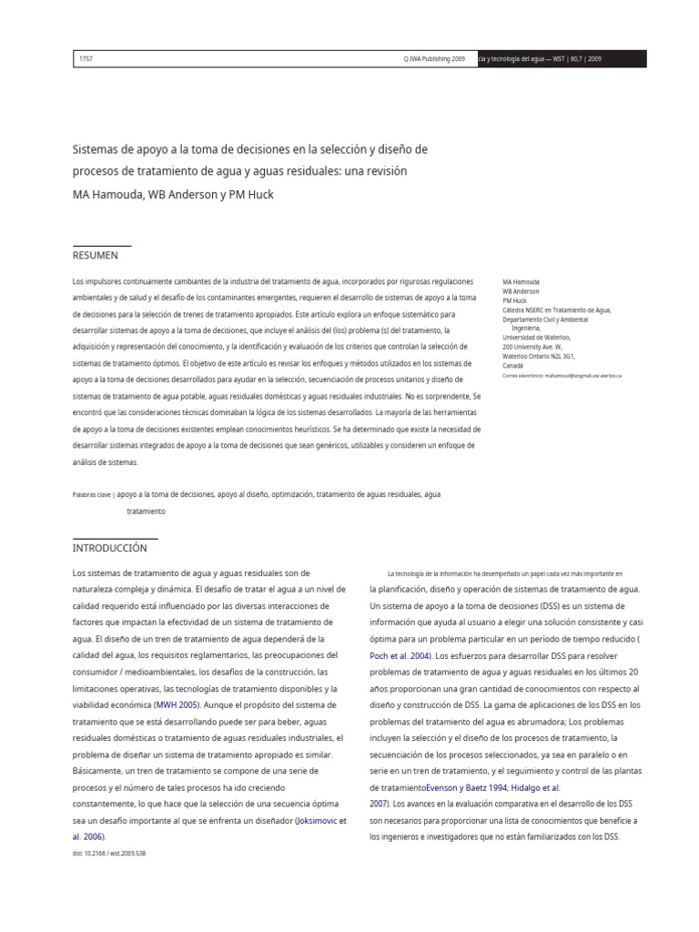 Sistemas de apoyo en tratamiento de agua | PDF | Toma de decisiones | Agua