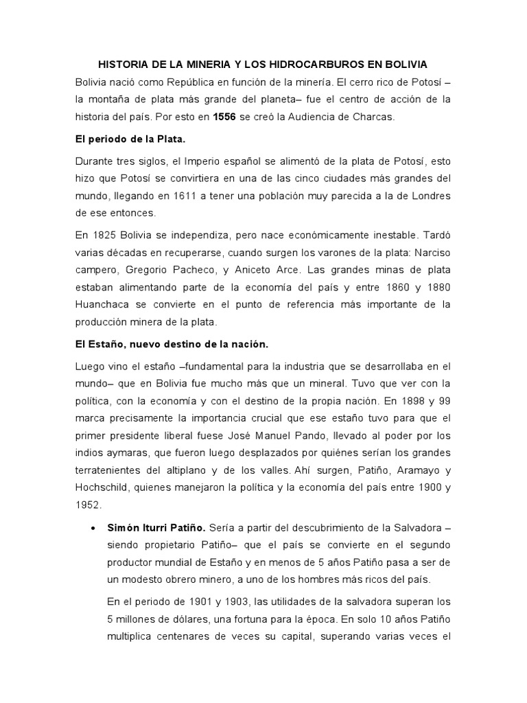 Historia de La Mineria y Los Hidrocarburos en Bolivia | PDF | Bolivia ...