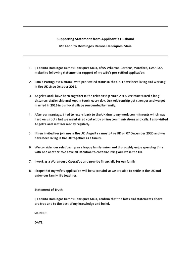 Supporting Statement - Leonito 3 | PDF