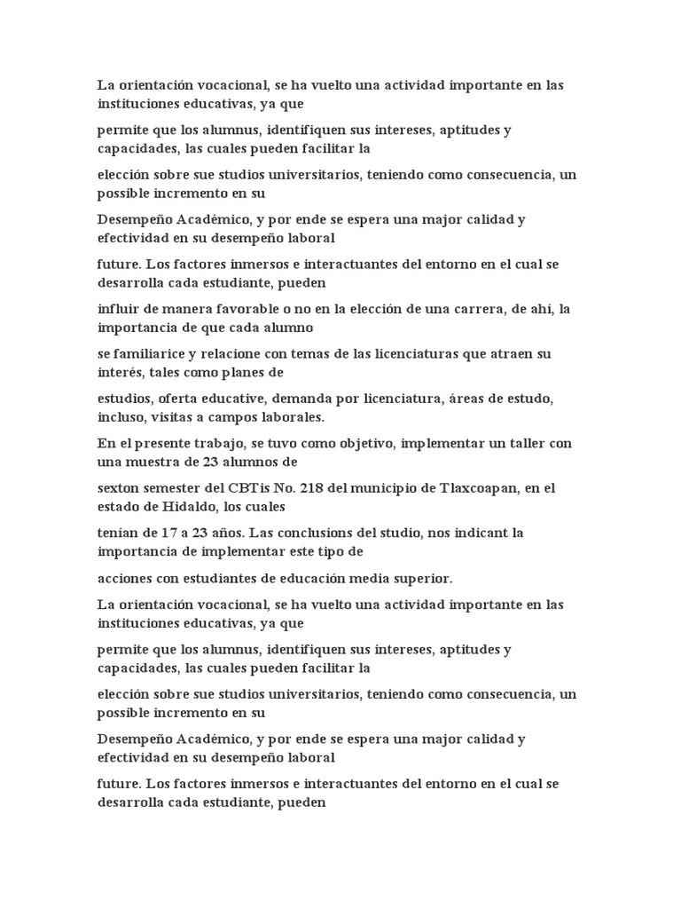 Importancia de la Orientación Vocacional | PDF