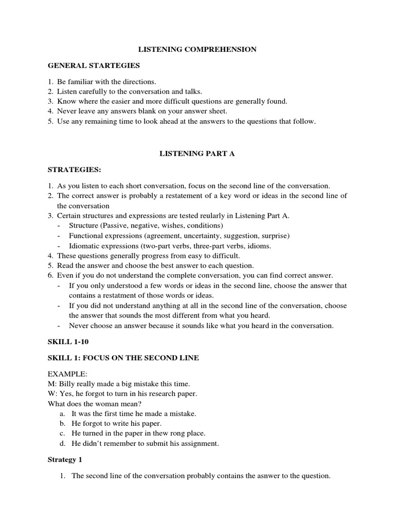 Sem 1 Final Reading And Listening Comprehension A
