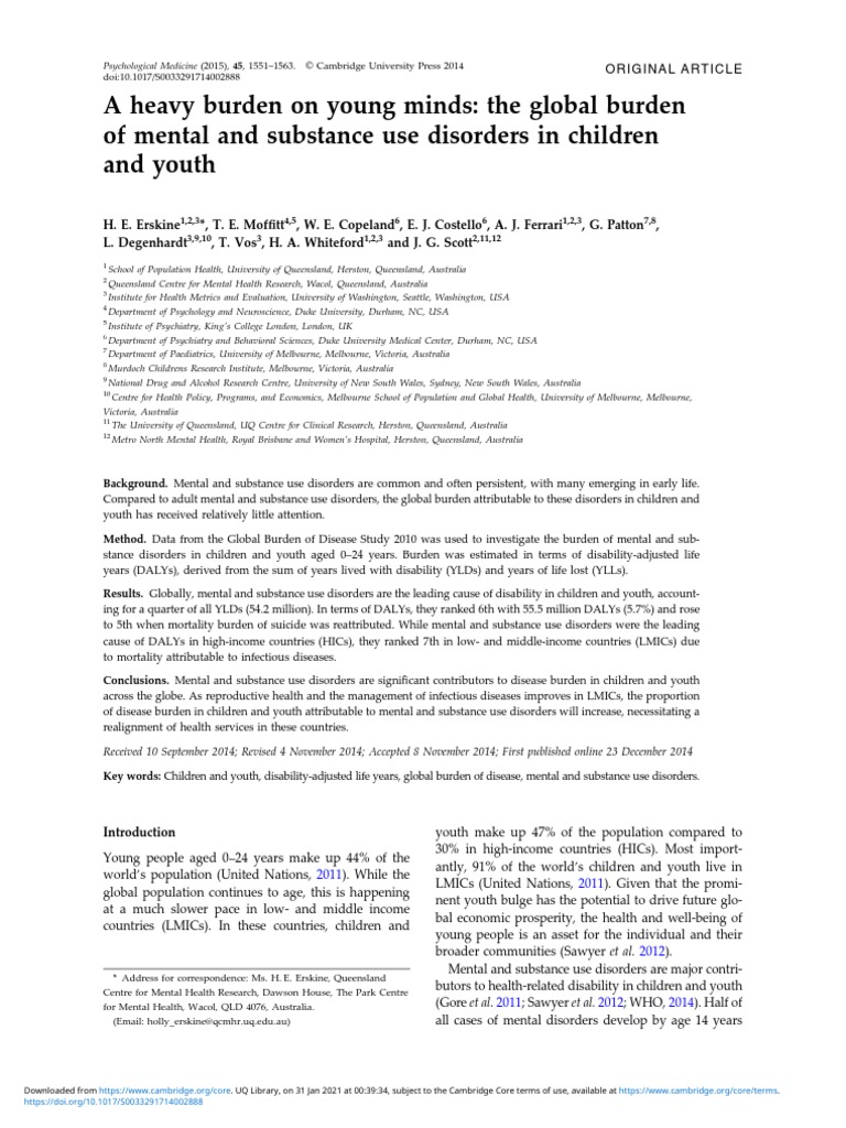 A Heavy Burden On Young Minds The Global Burden of Mental and Substance ...