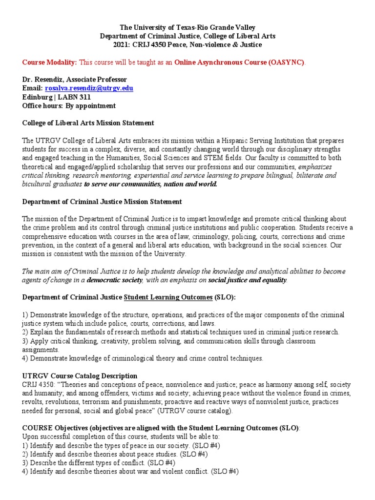 4350 Peace Syllabus Summer21 Pdf Academic Integrity Peace