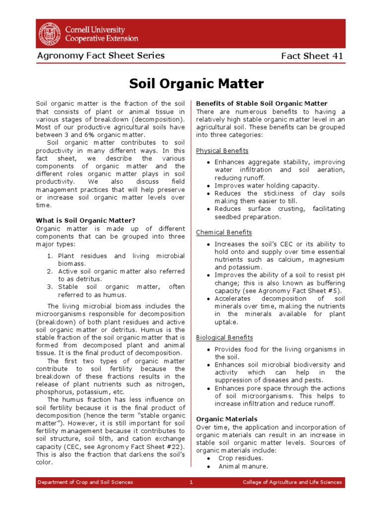 Soil Organic Matter: Fact Sheet 41 Agronomy Fact Sheet Series | PDF ...