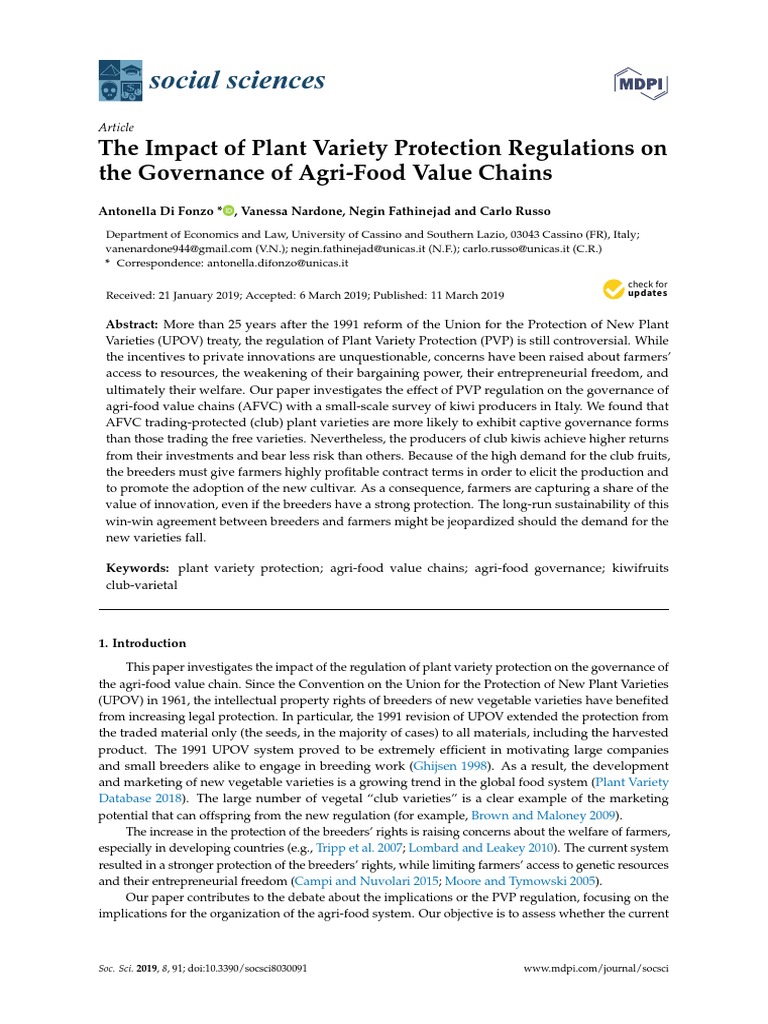 Social Sciences The Impact of Plant Variety Protection Regulations On