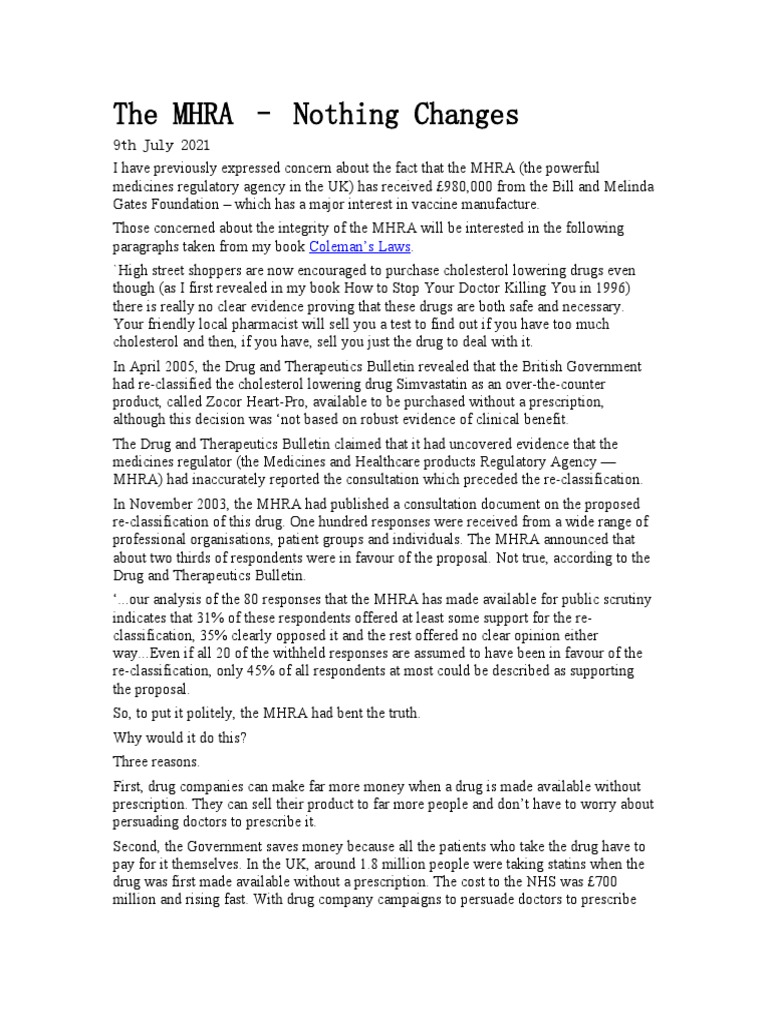 The MHRA Nothing Changes PDF Drugs Prescription Drugs