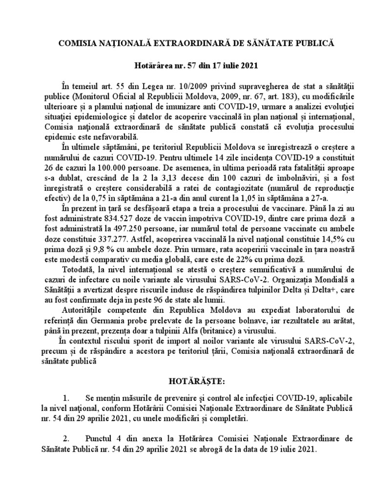 Comisia Naţională Extraordinară de Sănătate Publică | PDF