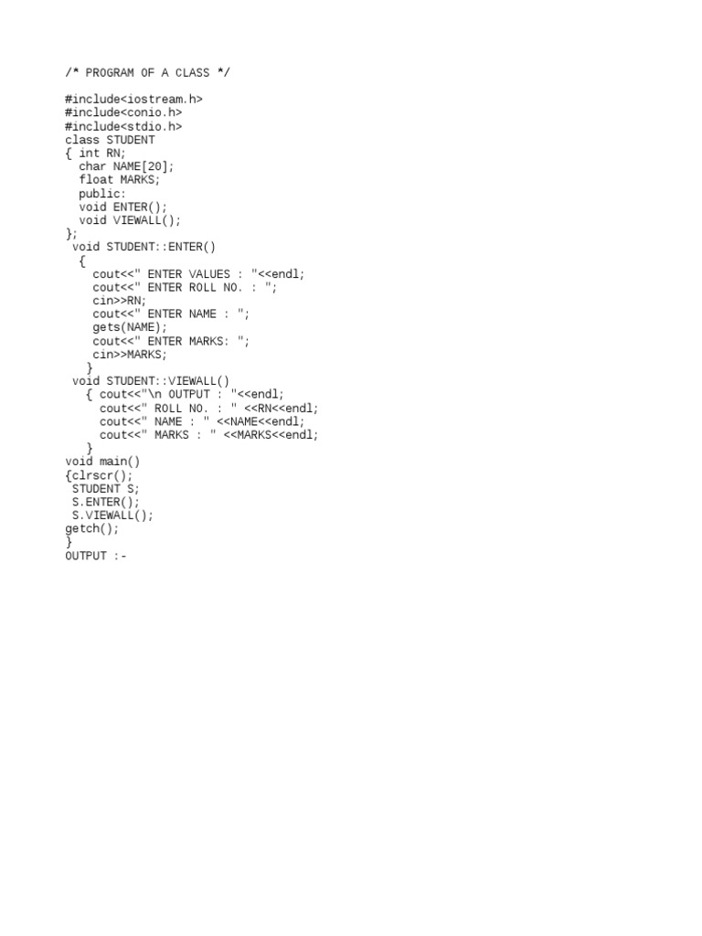 C++ Student Class Program Example | PDF