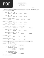 I. Determine The Missing Term/s in The Given Number Sequence and Equation. Write The Letter of Your Answer On The Blank Provided