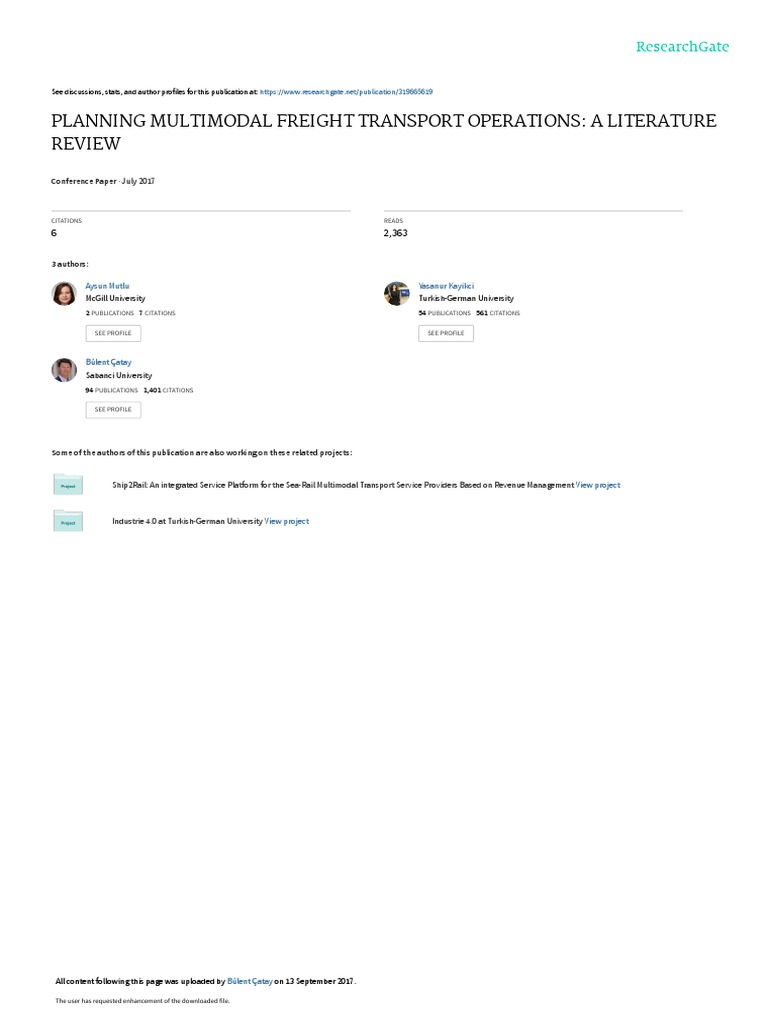 Planning Multimodal Freight Transport Operations: A Literature Review ...